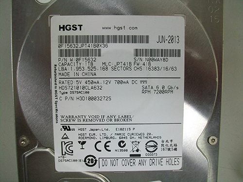 HGST 硬碟機 原廠保固標籤序號:NN00WAY8D